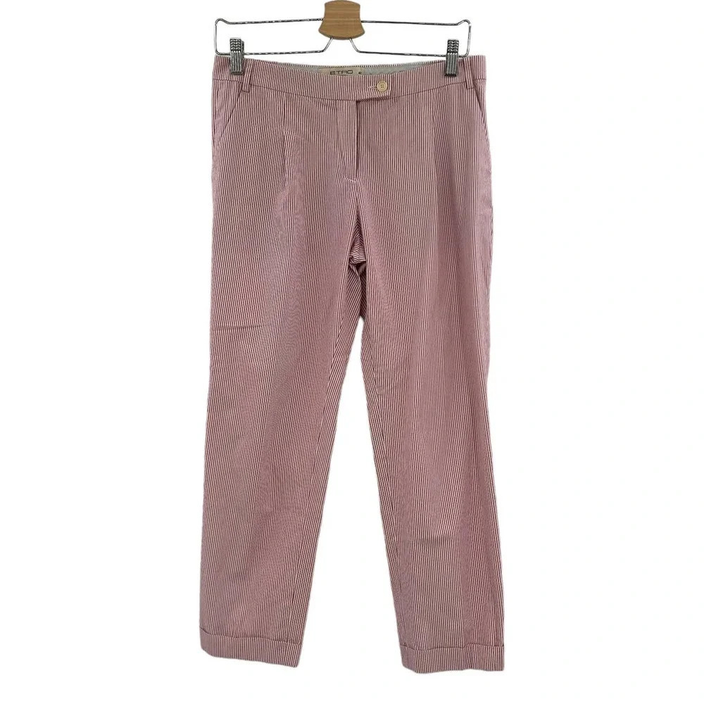 Etro Pink White Pinstriped Cropped Trouser Pants Size 42 US 6